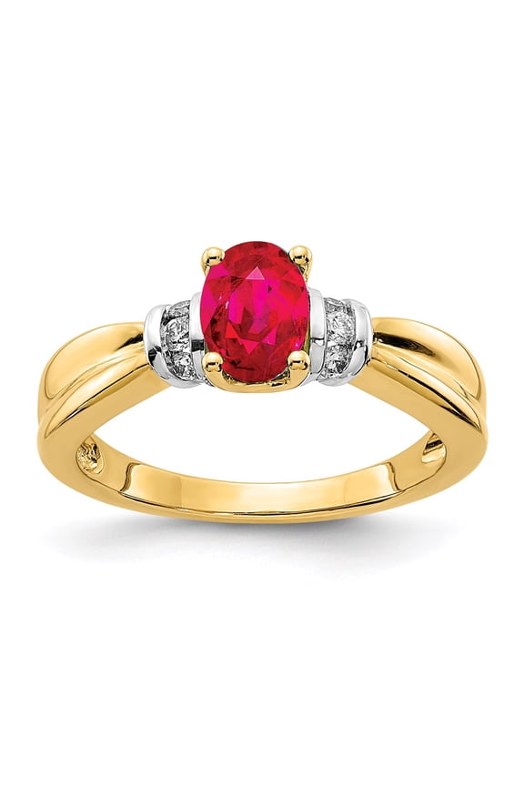 Real 14kt and Oval Rhodium Diamond and Oval Ruby Ring Size: 7; for Adults and Teens; for Women and Men