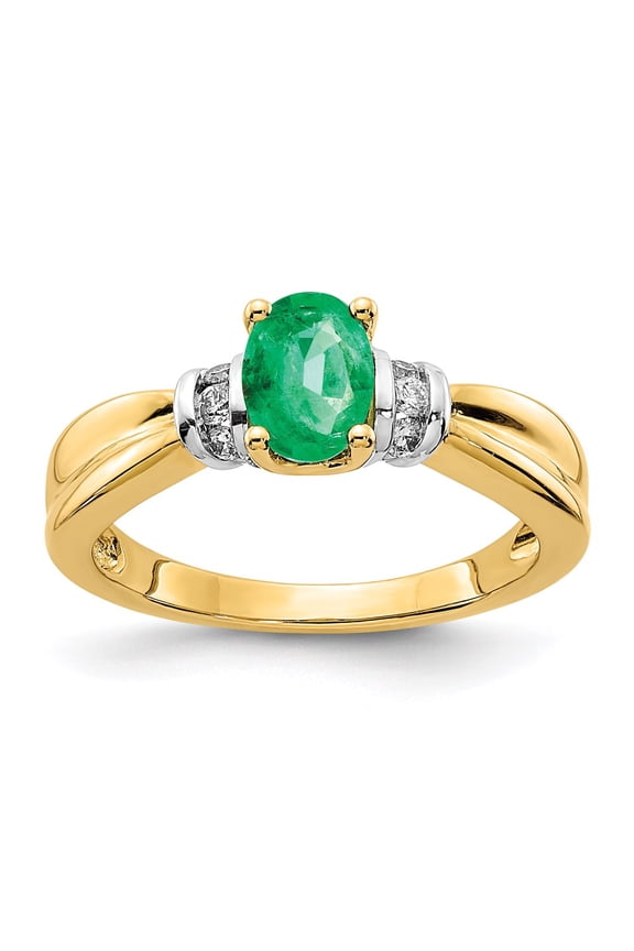 Real 14kt and Oval Rhodiumd Diamond and Oval Emerald Ring Size: 7; for Adults and Teens; for Women and Men