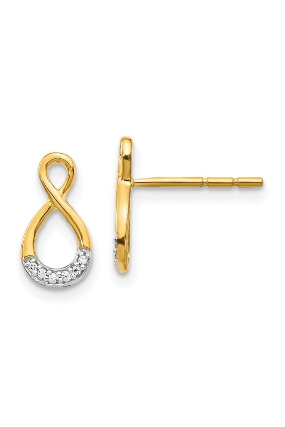 Real 14kt and Rhodium Diamond Twisted Post Earrings; for Adults and Teens; for Women and Men