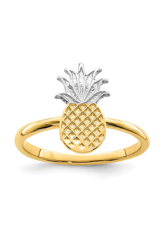 Real 14kt and White Rhodium Polished Pineapple Ring Size: 7; for Adults and Teens; for Women and Men