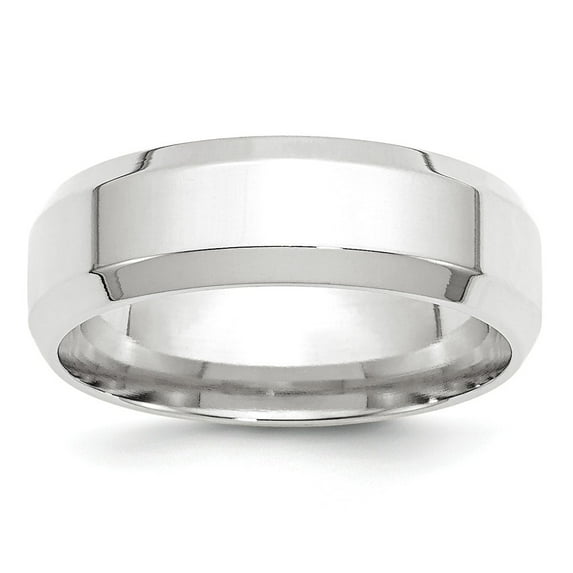 Real 14ktW 7mm Bevel Edge Comfort Fit Band Size 10; for Adults and Teens; for Women and Men