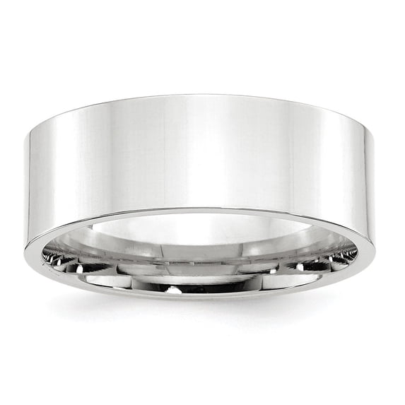 Real 14ktW 8mm Standard Flat Comfort Fit Band Size 8.5; for Adults and Teens; for Women and Men