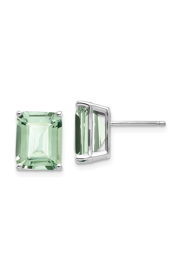 Real 14ktw 10x8mm Emerald-Cut Green Quartz Earrings; for Adults and Teens; for Women and Men