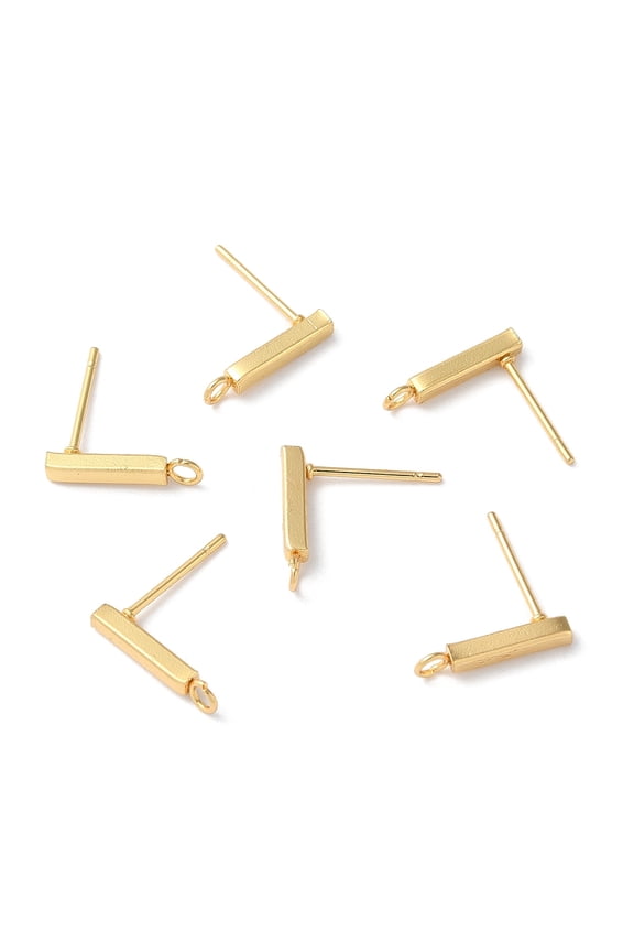 Real 18K Gold Plated 10 pc 304 Stainless Steel Stud Earring Finding with Horizontal Loop Real 18K Gold Plated 13x3mm Hole: 1.8mm Pin: 0.8mm.DIY