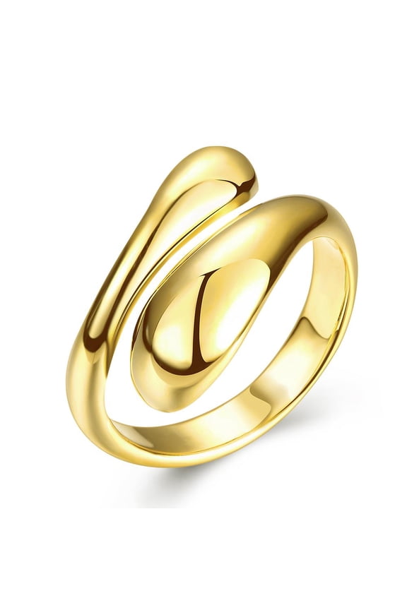 Real 18K Gold Plated Adjustable Brass Ring US Size 7 Teardrop Open Stackable Simple Statement Rings Women Men