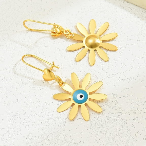 Real 18K Gold Plated Alloy Dainty Daisy with Hoop Earrings Flowers Short Dangle Drop Piercing Hinged Hoops Fashion Jewelry Making DIY