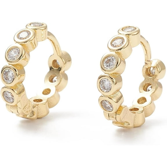 Real 18K Gold Plated Brass Cubic Zirconia Flat Round Hoop Earrings For Women Gold