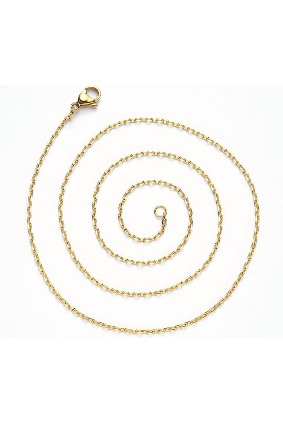 Real 18K Gold Plated Cable Chain Necklace 19.68 Inch PVD Vacuum Plating 304 Stainless Steel with Lobster Claw Clasp Adjustable Length for Women Golden