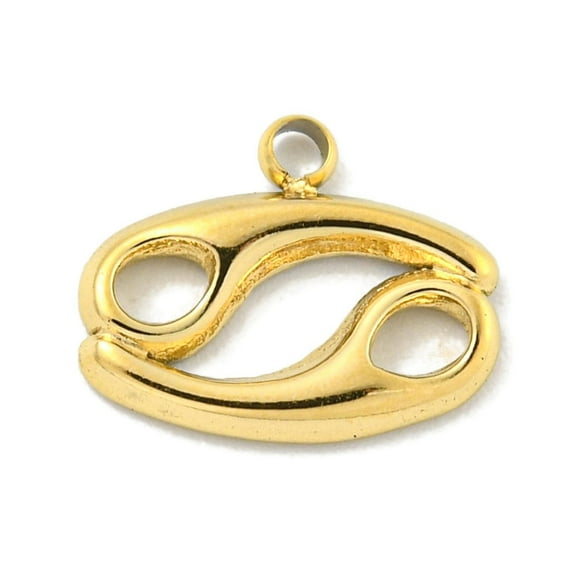 Real 18K Gold Plated PVD Vacuum Plating 304 Stainless Steel Pendants Twelve Constellations Charms Cancer 8x10x1mm Hole: 1.2mm