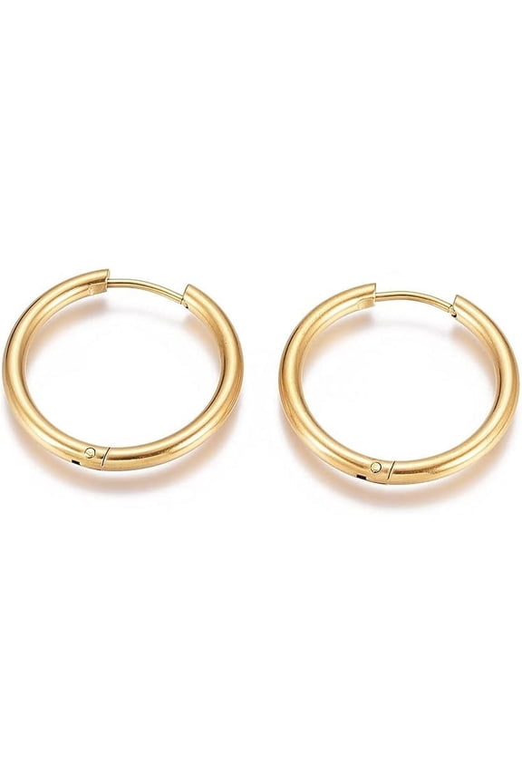 Real 18K Gold Plated Surgical Steel Sleeper Tiny Hoop Earrings with 316 Surgical Stainless Steel Pin Helix Ring Daith Ring Lip Ring Nipple Ring Snug Ring Rook Ring Body Piercing Jewelry 20mm