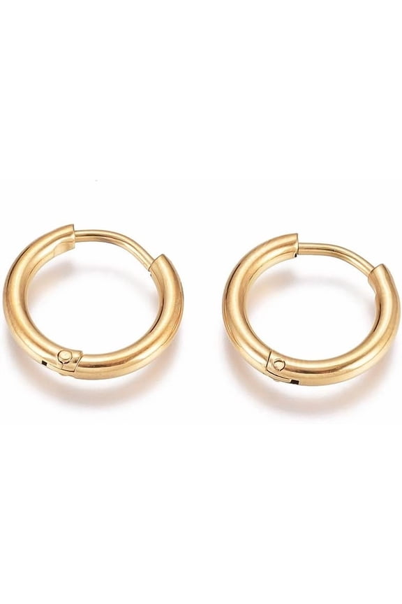 Real 18K Gold Plated Surgical Steel Sleeper Tiny Hoop Earrings with 316 Surgical Stainless Steel Pin Helix Ring Daith Ring Lip Ring Nipple Ring Snug Ring Rook Ring Body Piercing Jewelry 10mm for DIY
