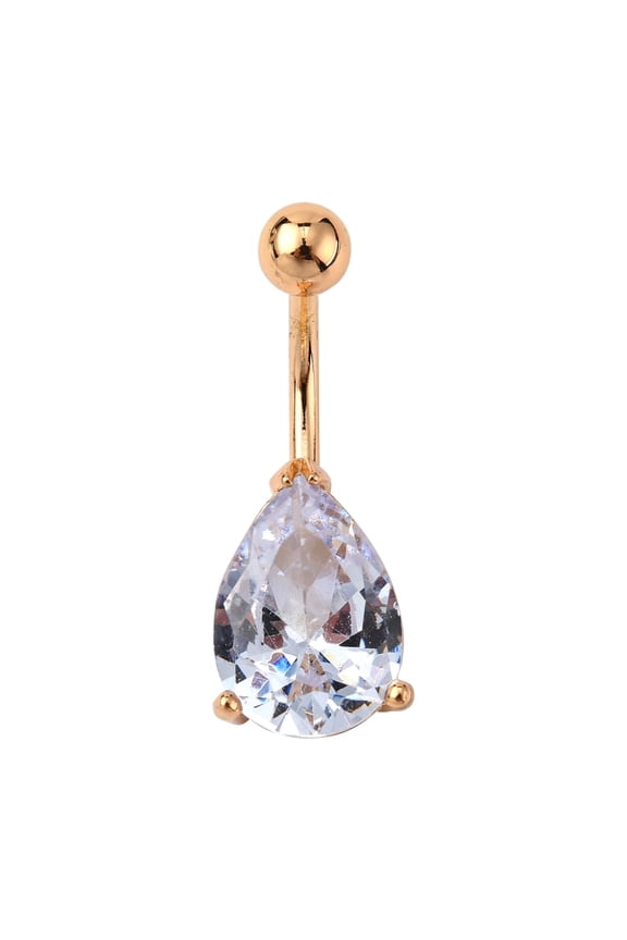 Real 18K Gold Plated Teardrop Brass Cubic Zirconia Ring Ring Belly Rings with 304 Stainless Steel Bar Clear 28x11mm Bar Length: 3/8"(10mm) Bar: 14 Gauge(1.6mm)