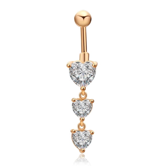 Real 18K golden Plated Brass Cubic Zirconia Ring Ring Belly Rings with 304 Stainless Steel Bar 44x9mm Bar Length: 3/8"(10mm) Bar: 14 Gauge(1.6mm)