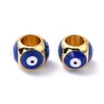 thumbnail image 1 of Real 18K golden Plated Brass European Beads with Enamel Long-Lasting Plated Round with Evil Eye Dark Blue 8x6mm Hole: 4.5mm, 1 of 3