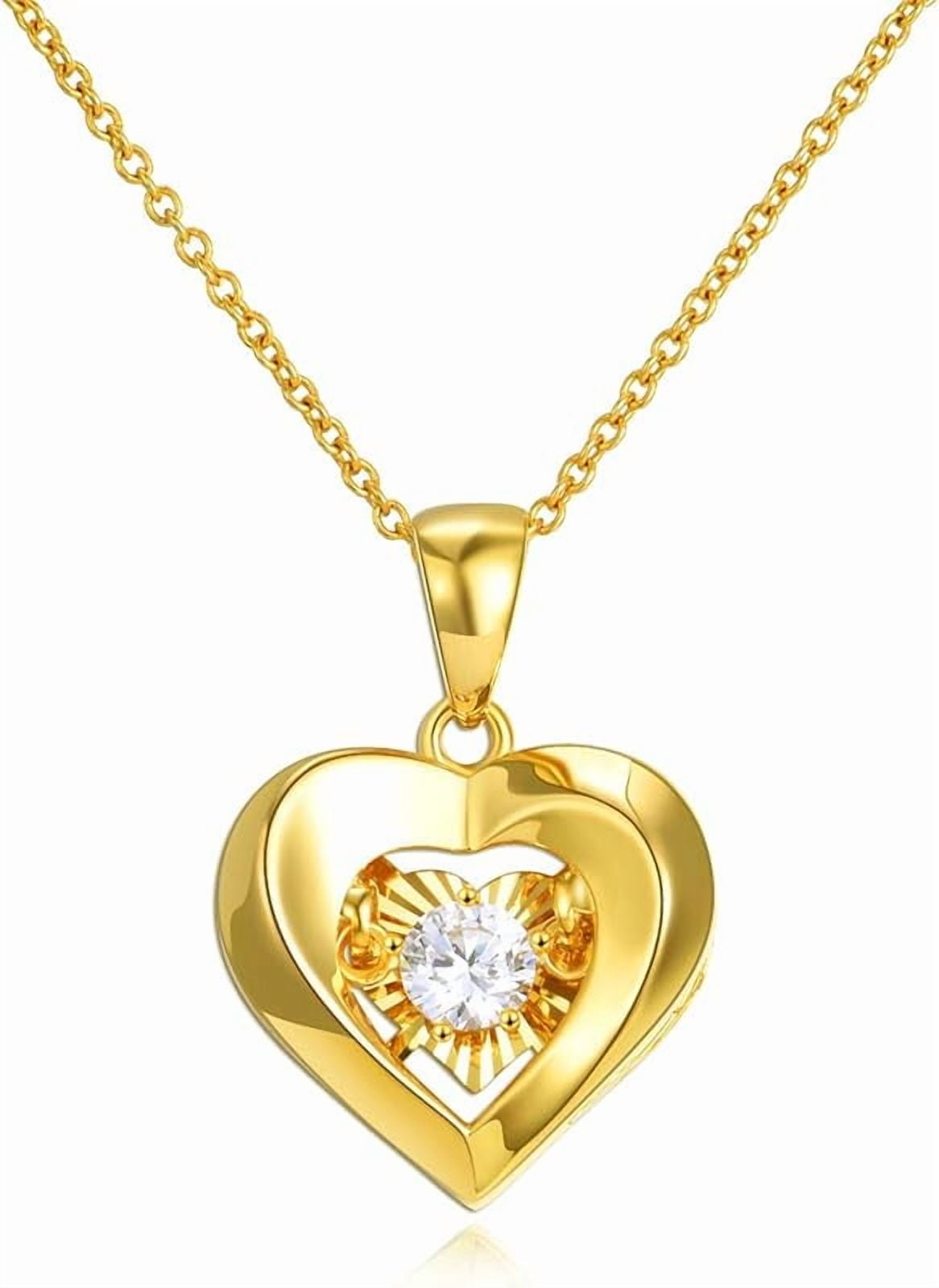 Real 18k Gold Heart Necklace for Women, Fine Cubic Zirconia Love Jewelry Gifts for Her (18kt Gold Chain 16+2 inch)