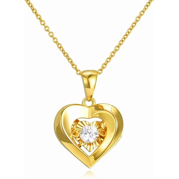 Real 18k Gold Heart Necklace for Women, Fine Cubic Zirconia Love Jewelry Gifts for Her (18kt Gold Chain 16+2 inch)