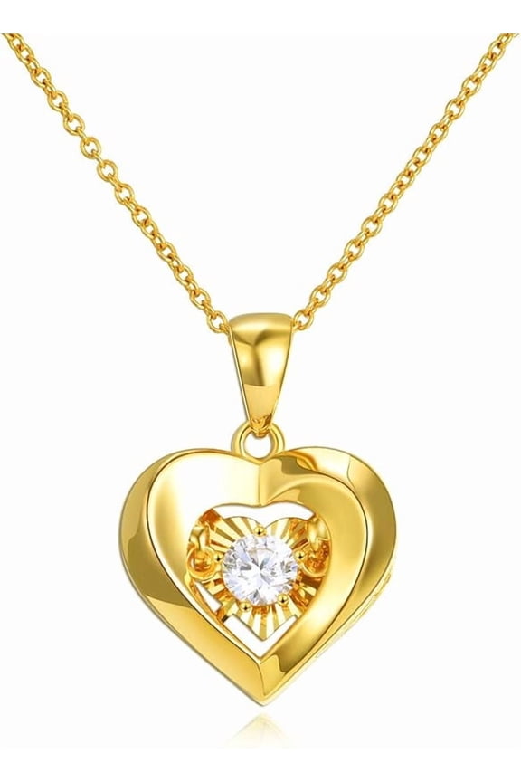 Real 18k Gold Heart Necklace for Women, Fine Cubic Zirconia Love Jewelry Gifts for Her (18kt Gold Chain 16+2 inch)