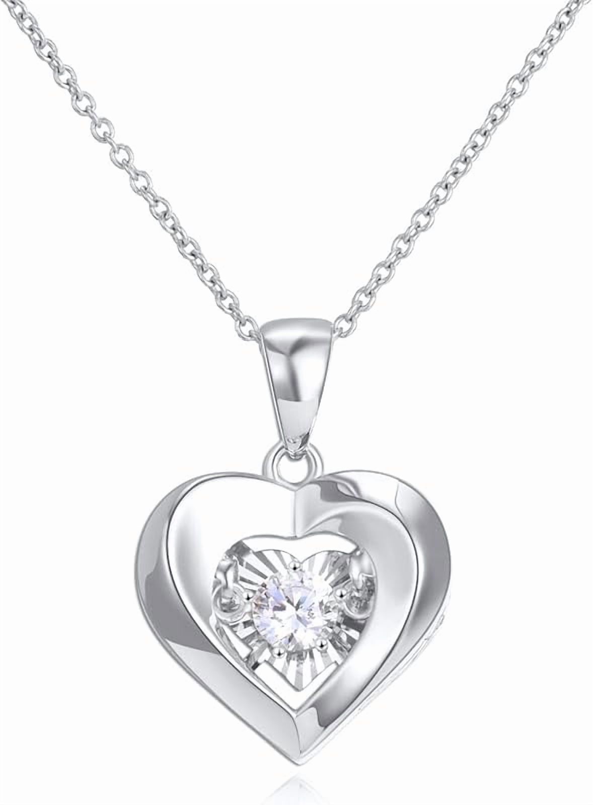Real 18k Gold Heart Necklace for Women, Fine Cubic Zirconia Love Jewelry Gifts for Her (18kt Gold Chain 16+2 inch)