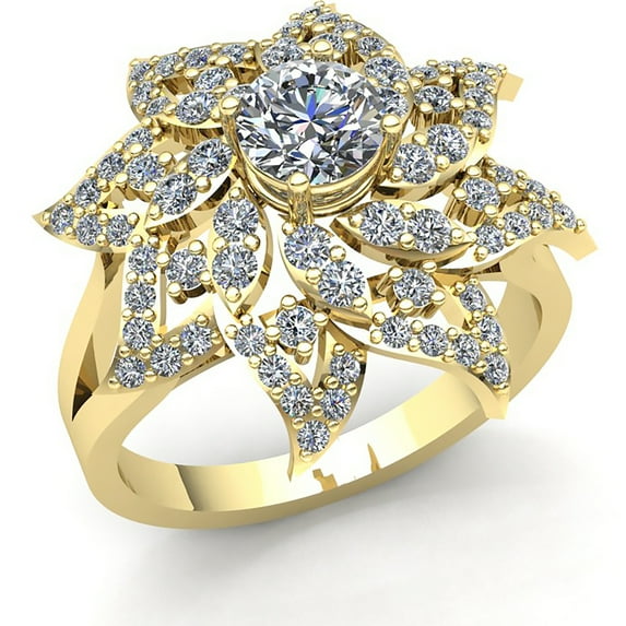 Real 2carat Round Cut Diamond Ladies Flower Solitaire Anniversary Engagement Ring Solid 14K Rose, White or Yellow Gold GH SI2