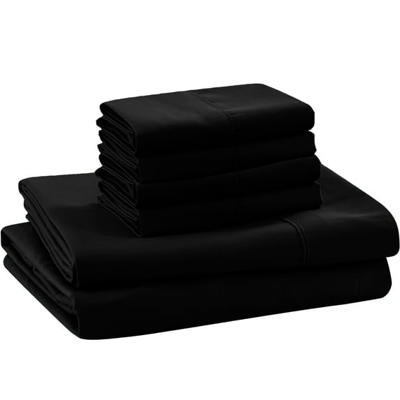 Real 300-Thread-Count, 100% Egyptian Cotton, 6 PC Sheet Set [1 Fitted, 1 Flat, 4 Pillowcases] |King Size, Black Color| 300TC Egypt Long Staple Cotton, Fit Upto 10" Deep Pockets, Silky Sateen