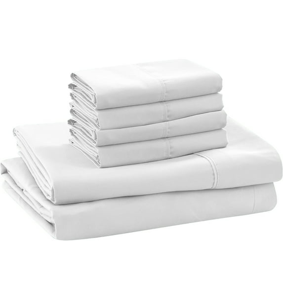 Real 300-Thread-Count, 100% Egyptian Cotton, 6 PC Sheet Set [1 Fitted, 1 Flat, 4 Pillowcases] |Queen Size, White Color| 300TC Egypt Long Staple Cotton, Fit Upto 10" Deep Pockets, Silky Sateen