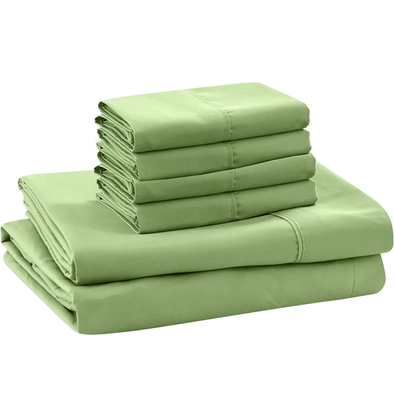 Real 300-Thread-Count, 100% Egyptian Cotton, 6 PC Sheet Set [1 Fitted, 1 Flat, 4 Pillowcases] |Short Queen Size, Sage Color| 300TC Egypt Long Staple Cotton, Fit Upto 12" Deep Pockets, Silky Sateen