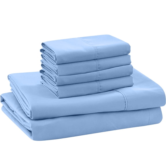 Real 300-Thread-Count, 100% Egyptian Cotton, 6 PC Sheet Set [1 Fitted, 1 Flat, 4 Pillowcases] |Twin-XL Size, Light Blue Color| 300TC Egypt Long Staple Cotton, Fit Upto 15" Deep Pockets, Silky Sateen