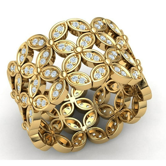 Real 3carat Round Cut Diamond Prong Flower Full Eternity Wedding Band Ring Bridal Anniversary Solid 18K Gold H SI2