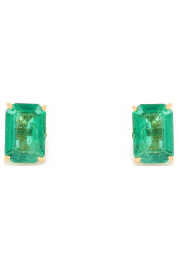 Real 4.48 Ct. Emerald Gemstone Stud Earrings Solid 18 Kt Gold Fine Jewelry