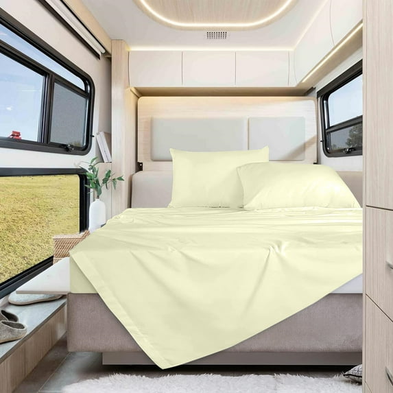 Real 400 Thread Count, 100% Egyptian Cotton, 10" Deep Pocket Sheet Set [42" X 80"] Truck Size, Ivory Color Bedsheet Sets, RV Camper Motor home bunk Cot bed boat sheet set