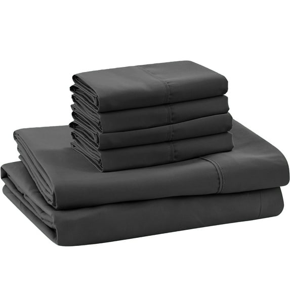 ABORN 400-Thread-Count 100% Egyptian Cotton Bedsheet 6 PC |Short Queen, Dark Grey| 18" Deep Pockets