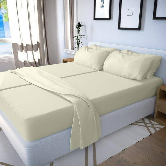 Real 400 Thread Count, 100% Egyptian Cotton [Split King - 5 PC Size, Ivory Color] Fit upto 15" Deep Pocket