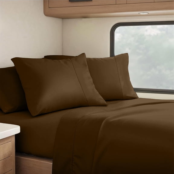 Real 400 Thread Count, 100% Organic natural Cotton, 18" Deep Pocket Sheet Set [48" X 75"] Three Quarter Size, Chocolate