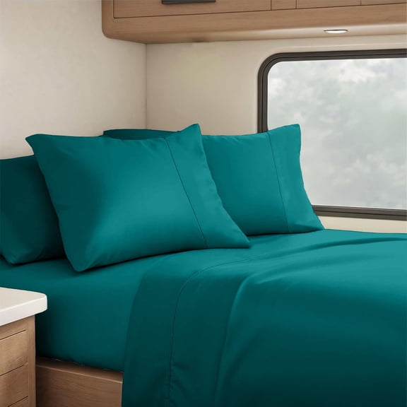 Real 400 Thread Count, 100% Organic natural Cotton, 8" Deep Pocket Sheet Set [40" X 75"] RV-Twin Size, Teal Blue