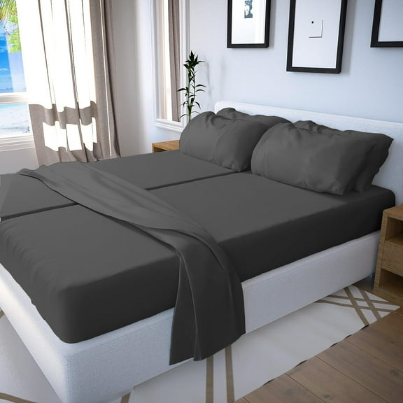 Real 400 Thread Count, FITs 22" EXTRA DEEP POCKET, 100% Egyptian Cotton [Split Queen - 5 PC Size, Dark Grey Color]