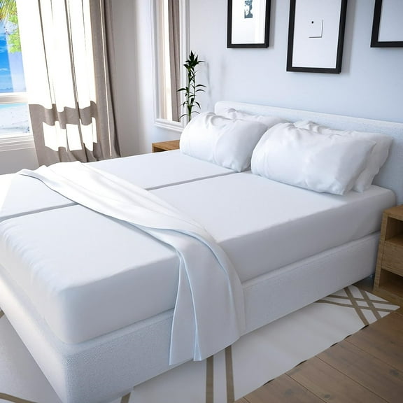 Real 400 Thread Count, FITs 22" EXTRA DEEP POCKET, 100% Egyptian Cotton [Split Queen - 5 PC Size, White Color]