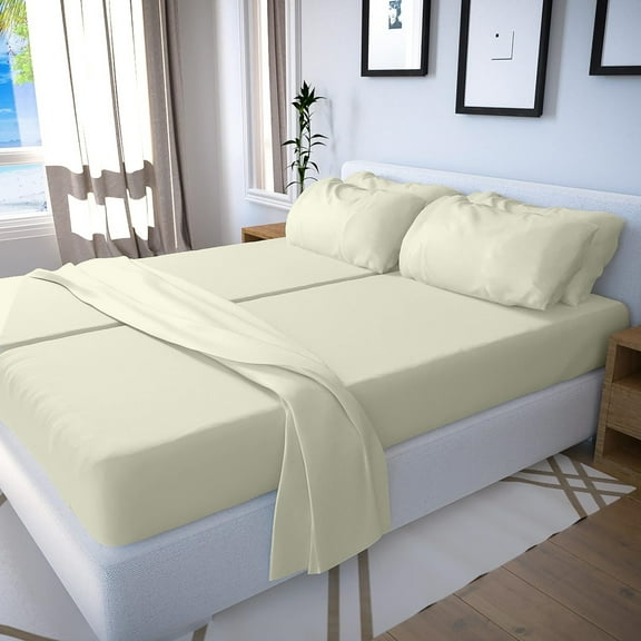 Real 400 Thread Count, FITs 28" EXTRA DEEP POCKET, 100% Egyptian Cotton [Split Queen - 5 PC Size, Ivory Color]