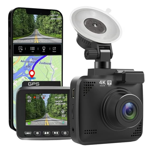 Real 4K Ultra HD Dash Cam with WiFi GPS, 170° Wide Angle Infrared Night Vision, 24H Parking Monitor G-Sensor Loop Recording, Smart Voice Control 360° Rotatable Car Camera DVR