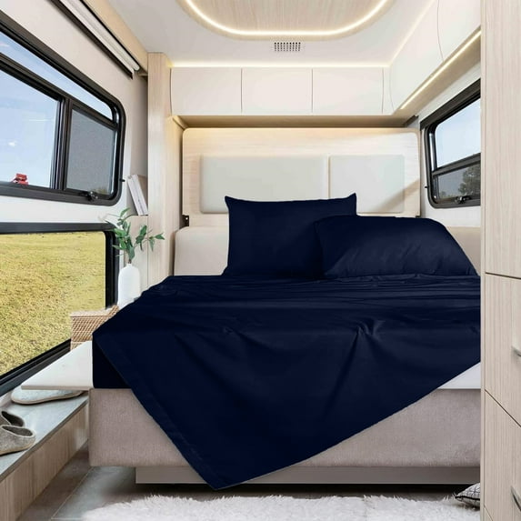 Real 600 Thread Count, 100% Egyptian Cotton, 8" Deep Pocket Sheet Set [70" X 80"] RV Camper King Size, Navy Blue Color Bedsheet Sets, RV Camper Motor home bunk Cot bed boat sheet set