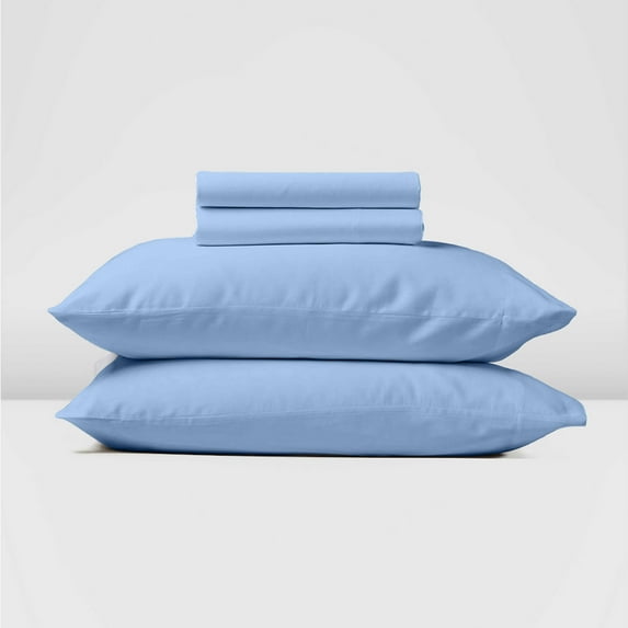 Real 600 Thread Count, 100% Egyptian Cotton Sheet Set [4 PC- Short Queen Size, Light Blue Color] Bedsheet Sets, Fit Mattress upto 10" Deep Pocket, Soft Silky Satin Weave Breathable