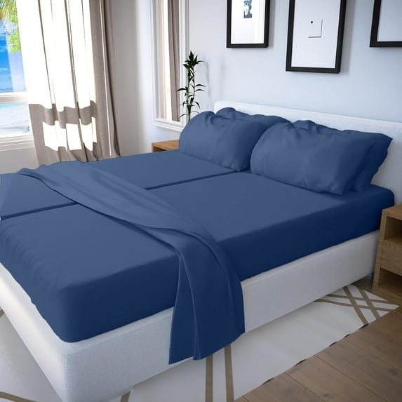 Real 600 Thread Count, 100% Egyptian Cotton [Split California King - 5 PC Size, Mediterranean Blue Color] Fit upto 15" Deep Pocket