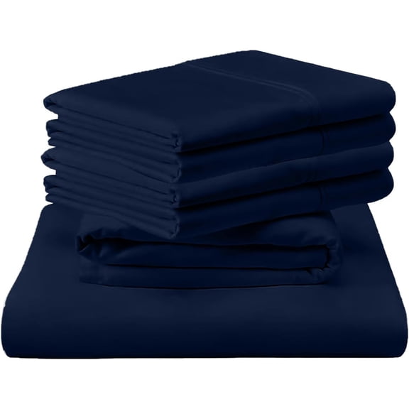 Shrinita 700 Thread Count Organic Cotton Bedsheet 6 PC Alaskan King Navy Blue 28" Deep Pockets