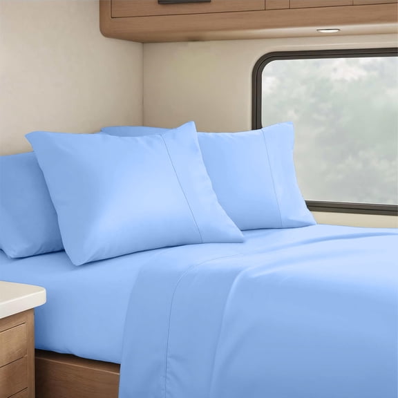 Real 700 Thread Count, 100% Organic natural Cotton, 25" Deep Pocket Sheet Set [66" X 80"] RV Olympic Queen Size, Light Blue