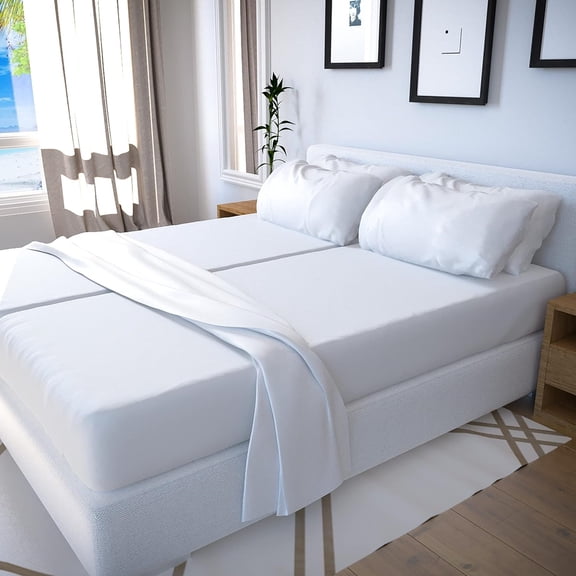 Real 800 Thread Count, 100% Egyptian Cotton [Split California King - 5 PC Size, Percale White Color] Fit upto 15" Deep Pocket Soft Crisp Percale Weave