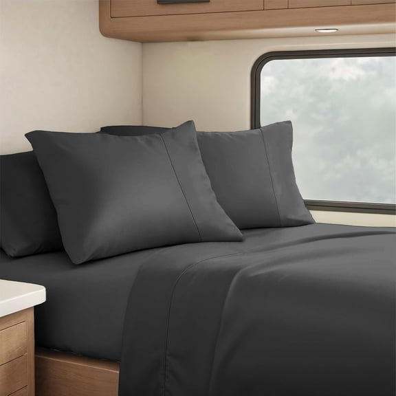 Real 800 Thread Count, 100% Organic natural Cotton, 10" Deep Pocket Sheet Set [60" X 80"] RV Camper Queen Size, Dark Grey