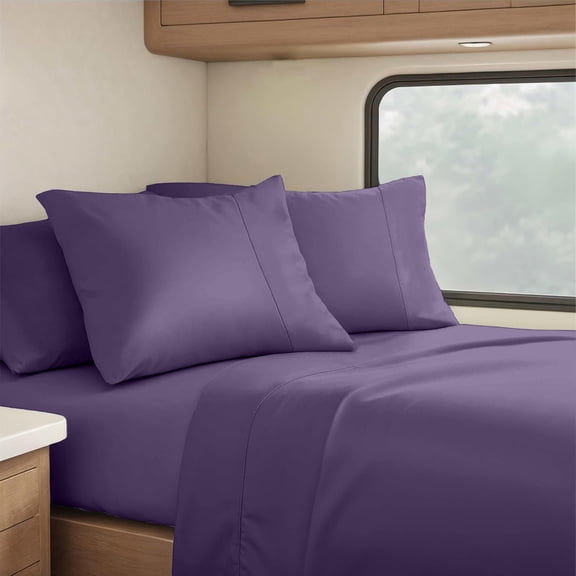 Real 800 Thread Count, 100% Organic natural Cotton, 10" Deep Pocket Sheet Set [60" X 80"] RV Camper Queen Size, Plum