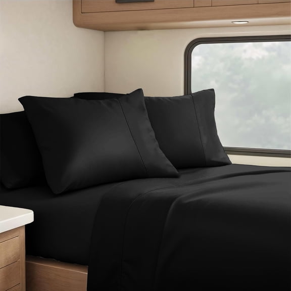 Real 800 Thread Count, 100% Organic natural Cotton, 25" Deep Pocket Sheet Set [48" X 75"] Three Quarter Size, Black