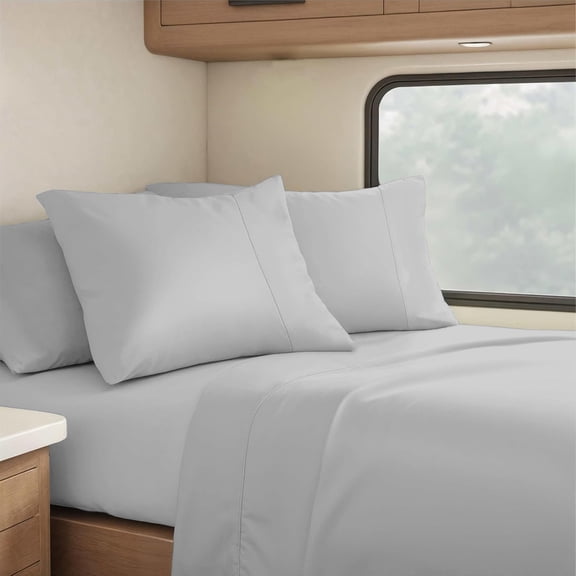Real 800 Thread Count, 100% Organic natural Cotton, 8" Deep Pocket Sheet Set [60" X 75"] RV Short Queen Size, Silver