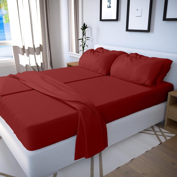 Real 800 Thread Count, FITs 25" EXTRA DEEP POCKET, 100% Egyptian Cotton [Split California King - 5 PC Size, Burgundy Color]