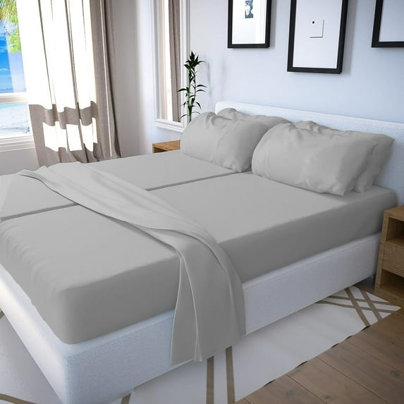 Real 800 Thread Count, FITs 25" EXTRA DEEP POCKET, 100% Egyptian Cotton [Split King - 5 PC Size, Silver Color]